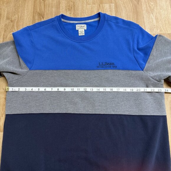 LL BEAN FLEECE SWEATER CREW NECK COLORBLOCK MENS L TALL BLUE GRAY FALL WINTER - Picture 7 of 8